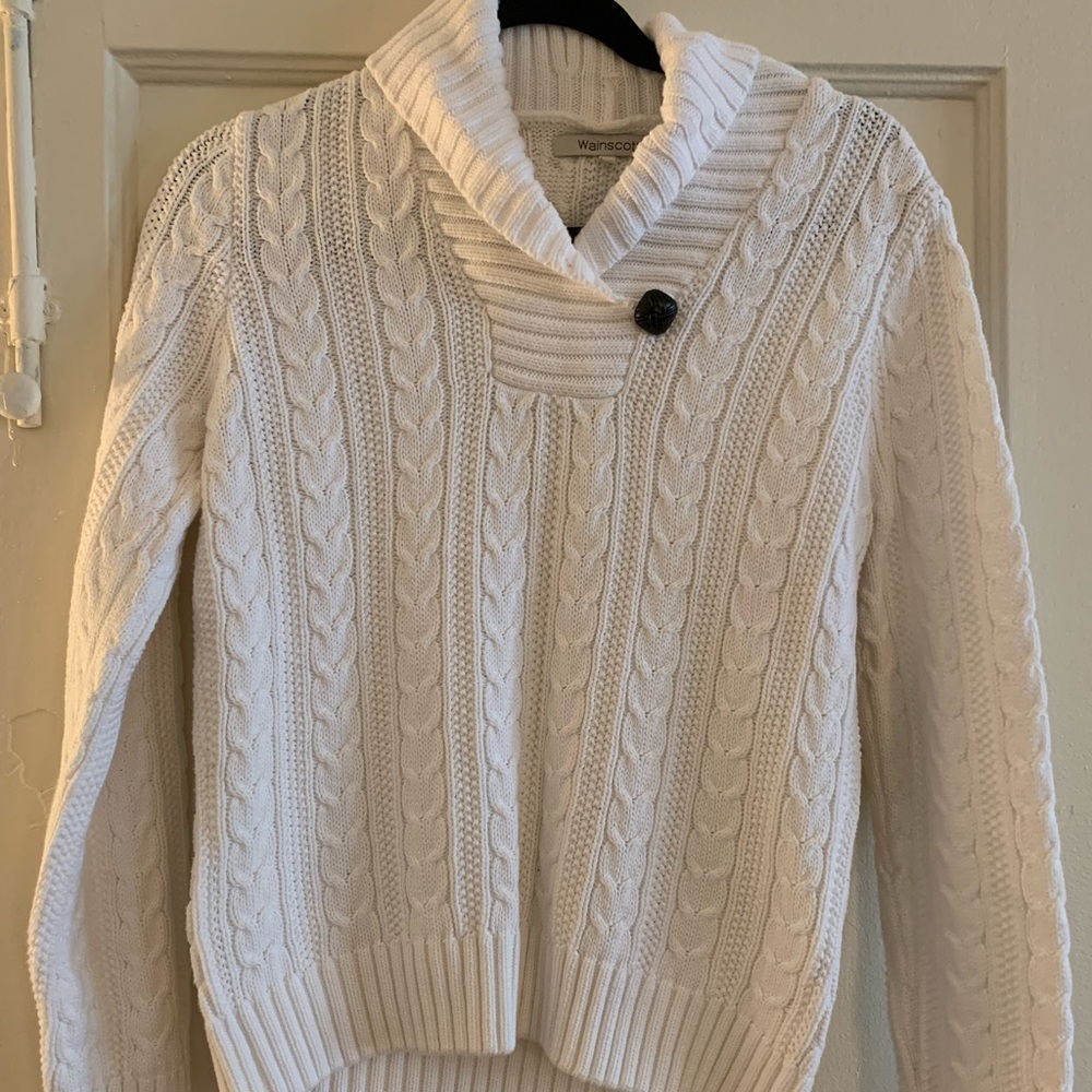 White cable knit sweater